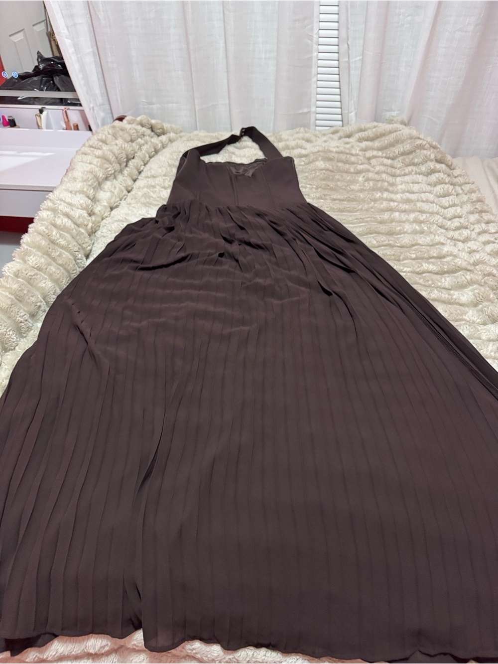 Meshki Stacie Pleated Halter Dress in Cacoa - Picture 12 of 13